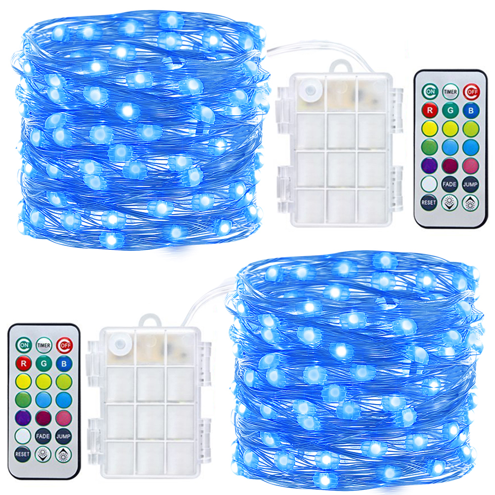 2 Pack Fairy Lights Waterproof 8 Modes 60 LED 20ft Fairy String Lights Battery Operated String Lights with Remote and Timer Firefly Lights Christmas Decor Blue