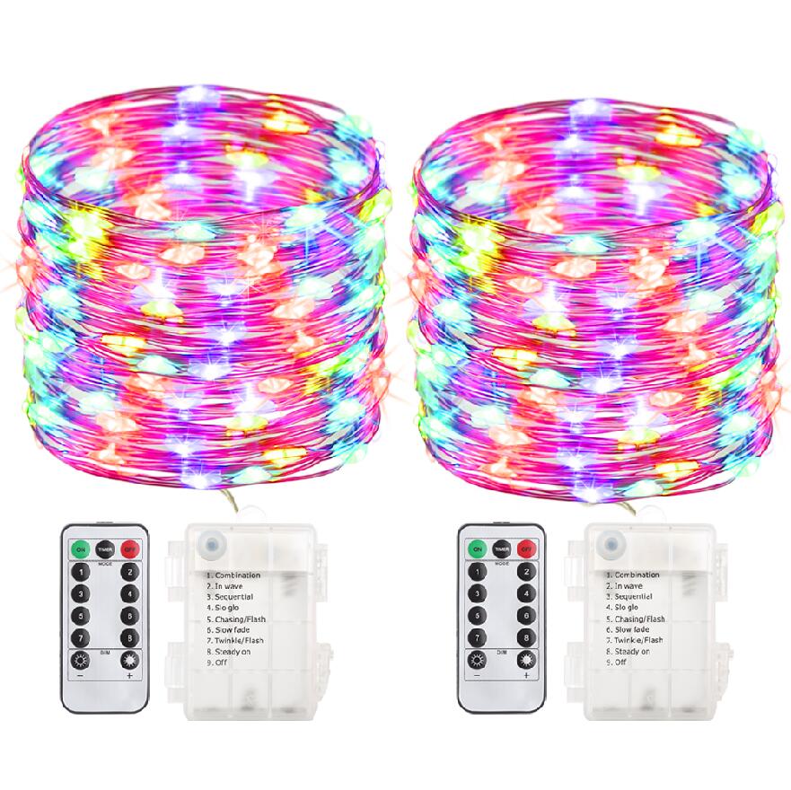 GDEALER 2 Pack 100 Led String Lights Fairy Lights Battery Operated Waterproof Fairy String Lights with Remote Control Timer 8 Modes 33ft Copper Wire Christmas Lights Decor Multi Color