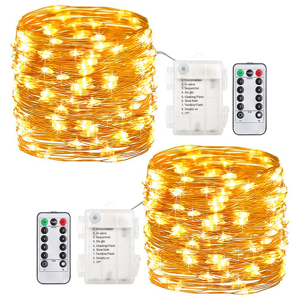 GDEALER  2 Pack 20 Feet 60 Led Fairy Lights Battery Operated with Remote Control Timer Waterproof Copper Wire Twinkle String Lights for Bedroom Indoor Outdoor Wedding Dorm Decor Warm White 