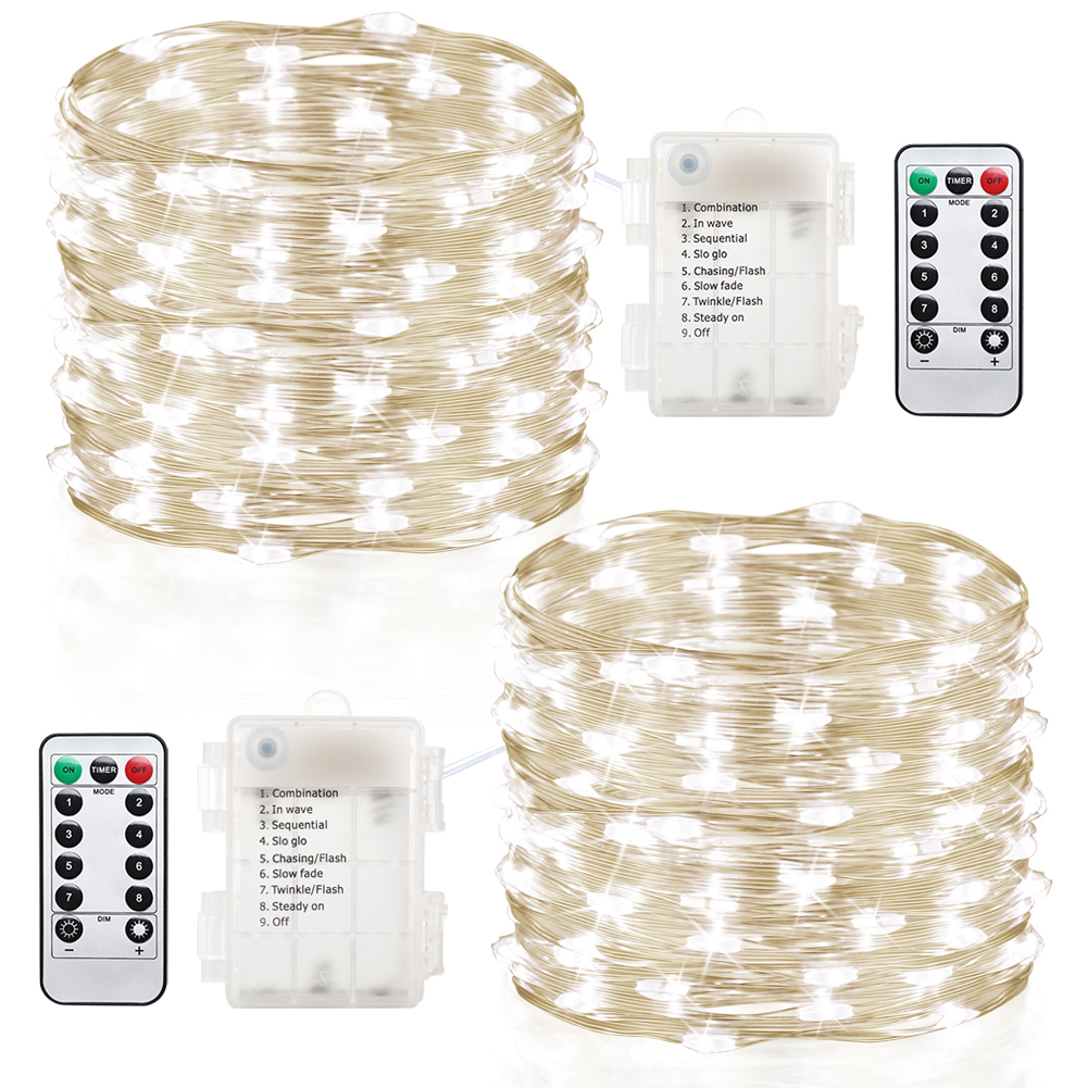 GDEALER 2 Pack 20 Feet 60 Led Fairy Lights Battery Operated with Remote Control Timer Waterproof Copper Wire Twinkle String Lights for Bedroom Indoor Outdoor Wedding Dorm Decor Cool White 