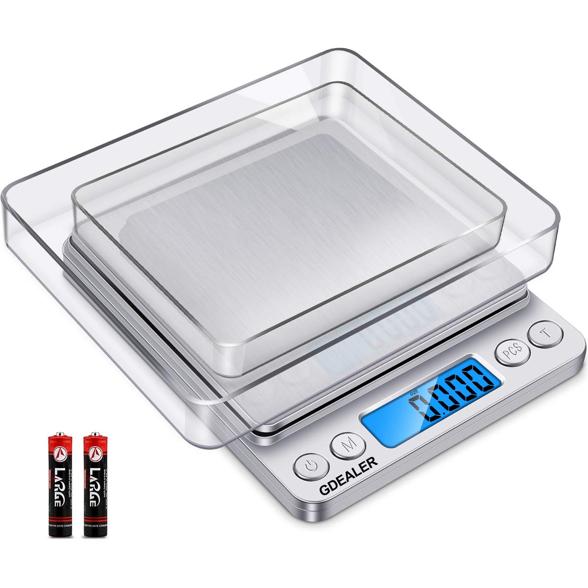 GDEALER Food Scale, 0.001oz Precise Digital Kitchen Scale Gram Scales Weight Food Coffee Scale Digital Scales for Cooking Baking Stainless Steel Back-lit LCD Display Pocket Small Scale, Silver