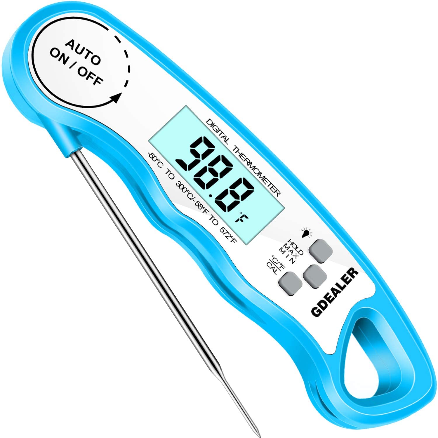 GDEALER Meat Thermometer Digital Instant Read Thermometer Ultra-Fast Cooking Food Thermometer with 4.6” Folding Probe Calibration Function for Kitchen Milk Candy, BBQ Grill, Smokers Blue